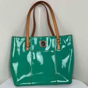 Dooney & Bourke GreenPatent Leather Tote with Tan Handles